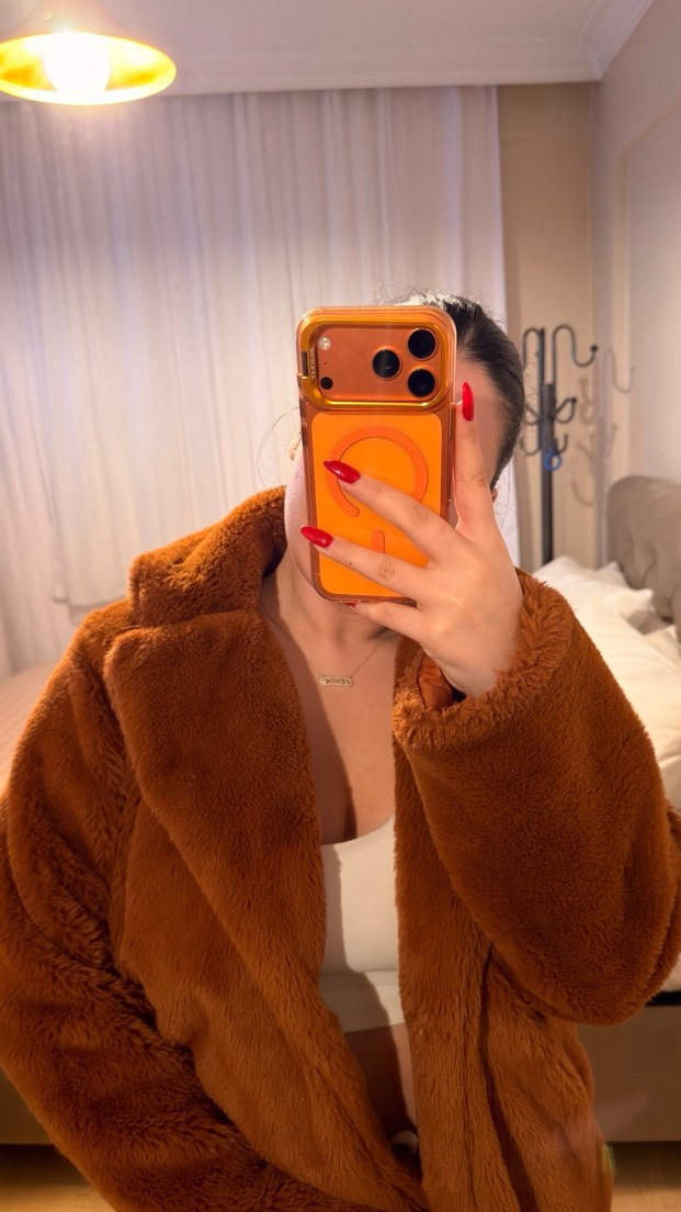 Kahverengi Midi Kadın Kışlık Peluş Ceket - Görsel 4