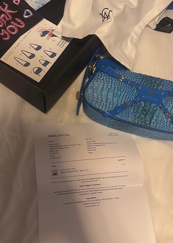 Manc Mavi Yılan Derisi Desenli Deri Kadın çanta - Görsel 6
