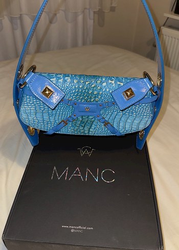 Manc Mavi Yılan Derisi Desenli Deri Kadın çanta - Görsel 4