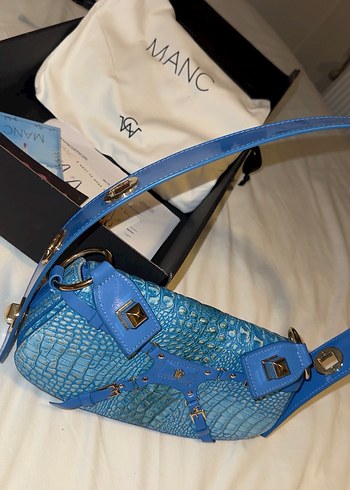 Manc Mavi Yılan Derisi Desenli Deri Kadın çanta - Görsel 2
