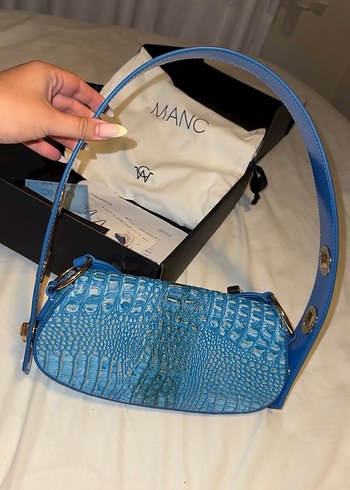 Manc Mavi Yılan Derisi Desenli Deri Kadın çanta - Görsel 3