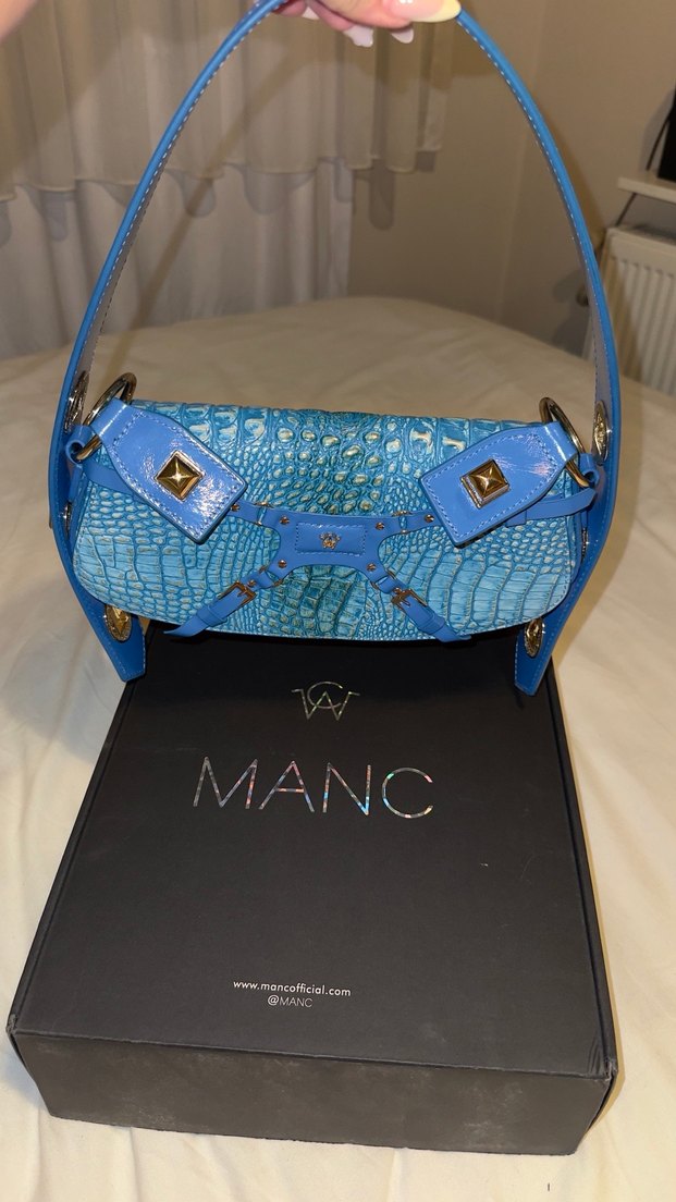 Manc Mavi Yılan Derisi Desenli Deri Kadın çanta - Görsel 4