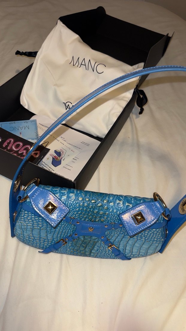 Manc Mavi Yılan Derisi Desenli Deri Kadın çanta - Görsel 5