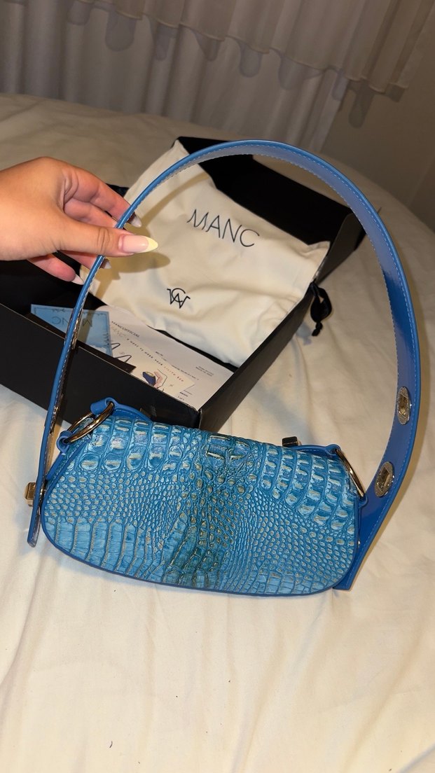 Manc Mavi Yılan Derisi Desenli Deri Kadın çanta - Görsel 3