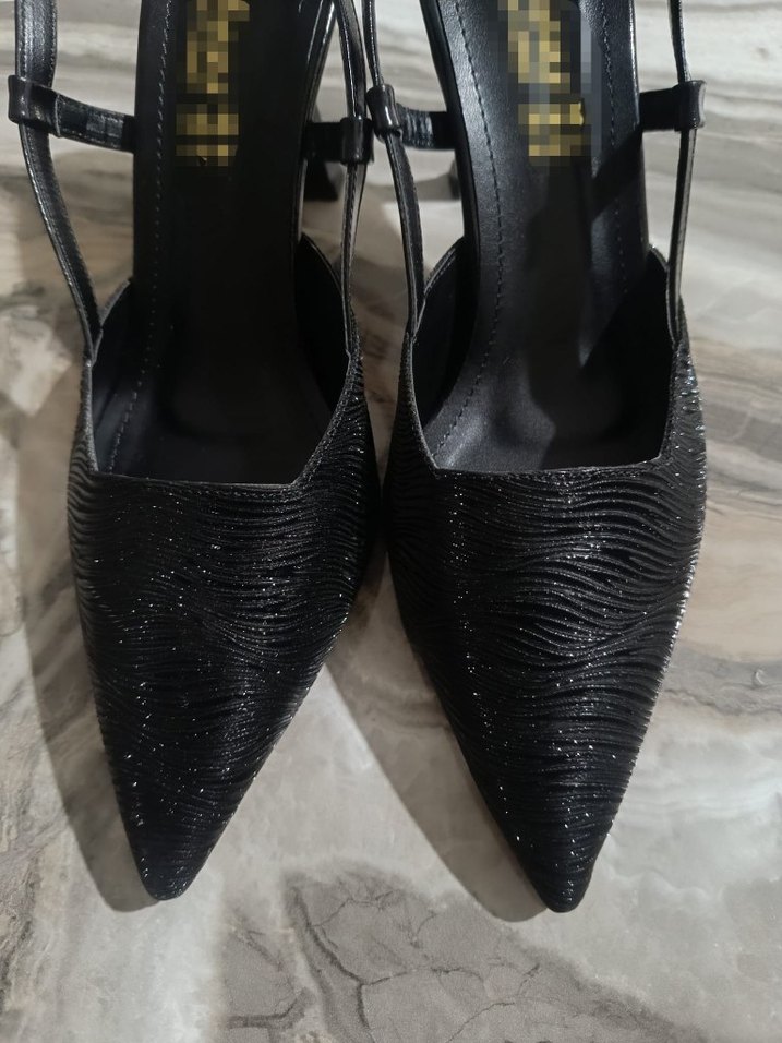 Siyah Parlak Yılan Desenli Stiletto Topuklu Kadın Ayakkabı - Görsel 2