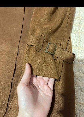 Kahverengi Süet Uzun Kadın Trençkot - Görsel 3