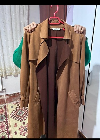 Kahverengi Süet Uzun Kadın Trençkot - Görsel 2