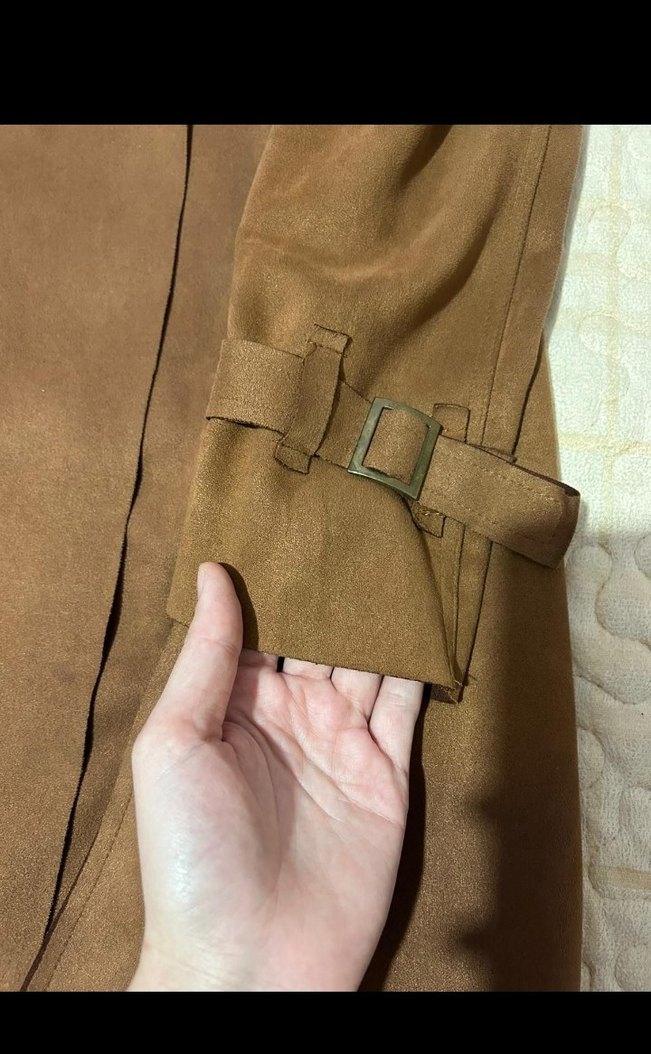 Kahverengi Süet Uzun Kadın Trençkot - Görsel 3