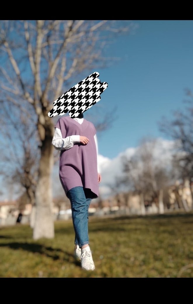 Mor Bağcıklı Salaş Midi süveter - Görsel 3