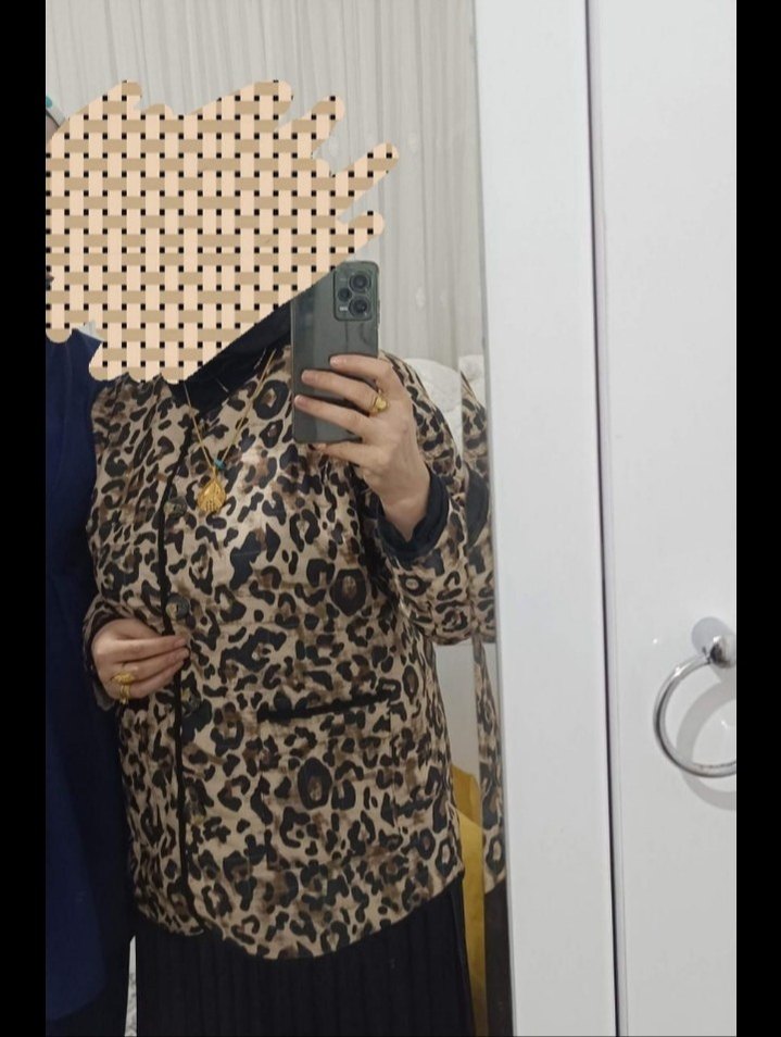 Düğmeli Leopar Desenli Kadın Ceket - Görsel 5