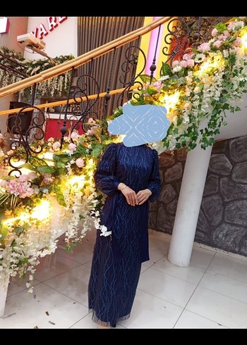 Bohem Tarzda Uzun Kollu Drapeli Mavi Abiye Elbise - Görsel 2