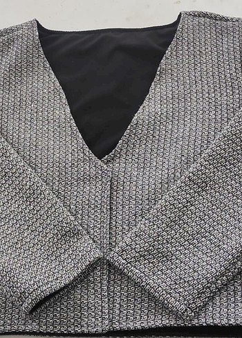 Gri Tüvit Crop Ceket - V Yaka Kısa Ceket - Görsel 3