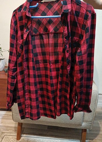 Kadın Kırmızı Kareli Uzun Kollu Gömlek - Görsel 3