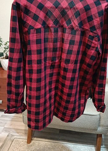 Kadın Kırmızı Kareli Uzun Kollu Gömlek - Görsel 2