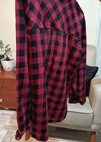 Kadın Kırmızı Kareli Uzun Kollu Gömlek - Görsel 4