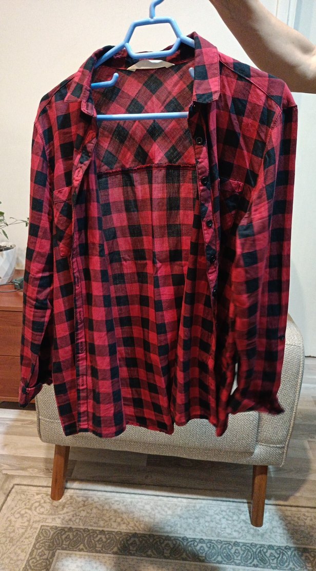 Kadın Kırmızı Kareli Uzun Kollu Gömlek - Görsel 3