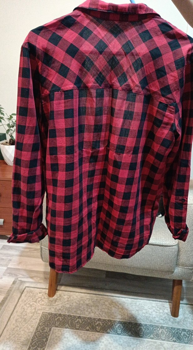 Kadın Kırmızı Kareli Uzun Kollu Gömlek - Görsel 2