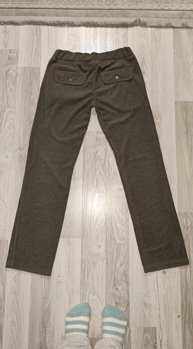 Gri Kadın Düğmeli Normal Boy Pantolon - Görsel 2