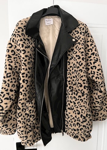 Kürk Detaylı Leopar Desenli Deri Kadın Ceket - Görsel 2
