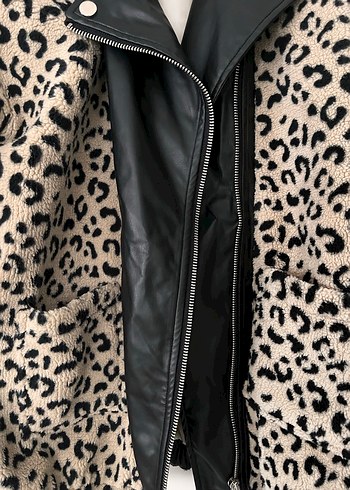 Kürk Detaylı Leopar Desenli Deri Kadın Ceket - Görsel 3