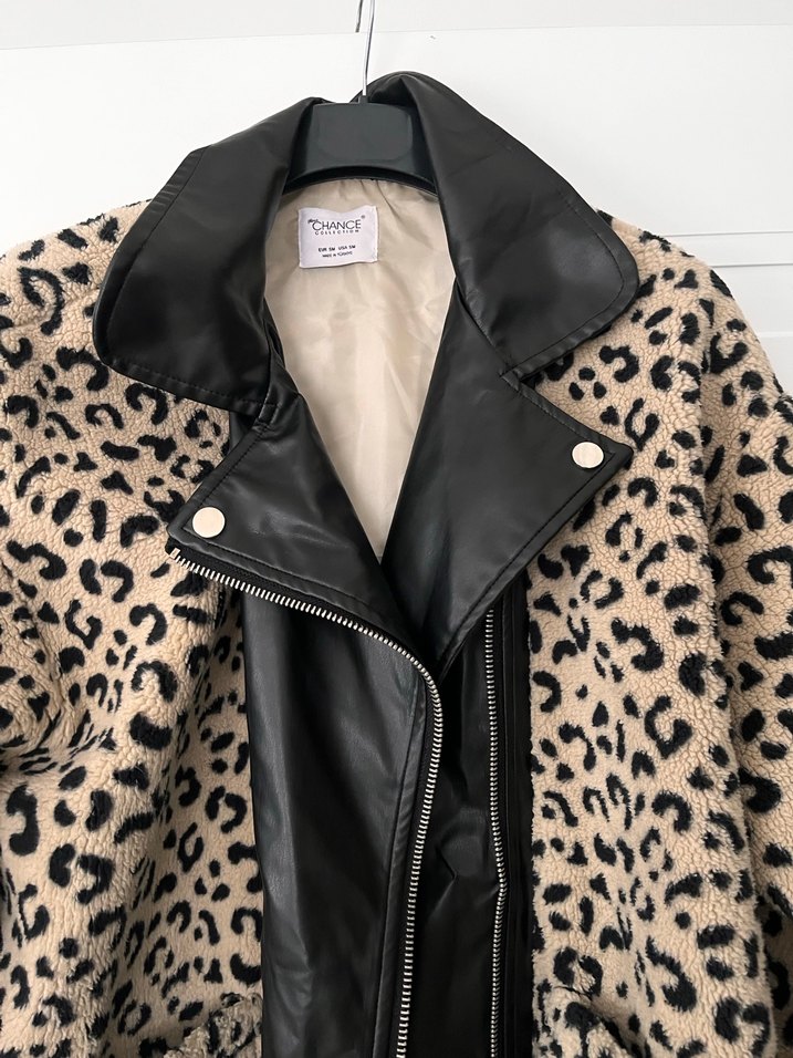 Kürk Detaylı Leopar Desenli Deri Kadın Ceket - Görsel 4
