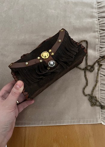 Kahverengi Deri Bohem Kadın Çanta - Görsel 2