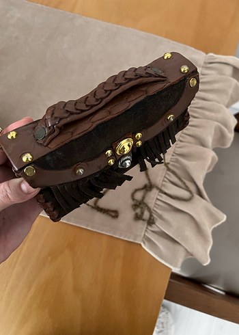 Kahverengi Deri Bohem Kadın Çanta - Görsel 3