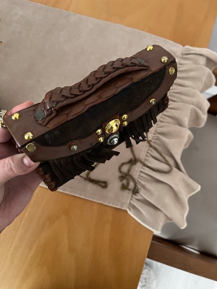 Kahverengi Deri Bohem Kadın Çanta - Görsel 3