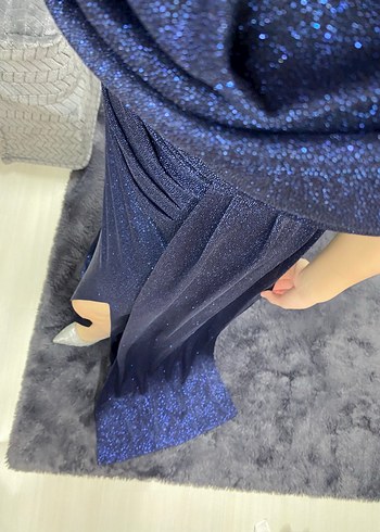 Uzun Lacivert Drapeli Abiye Elbise - Görsel 5