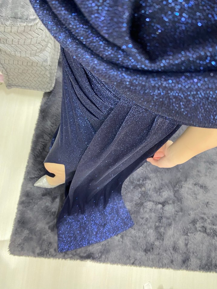 Uzun Lacivert Drapeli Abiye Elbise - Görsel 5