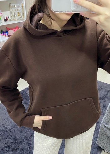 Kahverengi Kapüşonlu Salaş Sweatshirt - Görsel 3