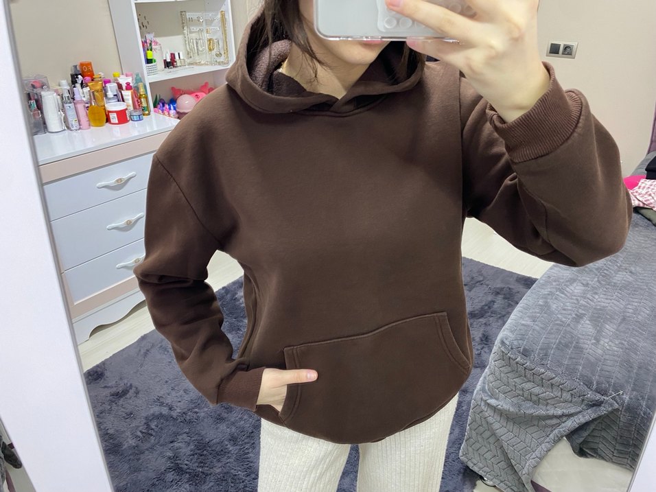 Kahverengi Kapüşonlu Salaş Sweatshirt - Görsel 3