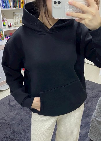 Siyah Kapüşonlu Rahat Kesim Sweatshirt - Görsel 3