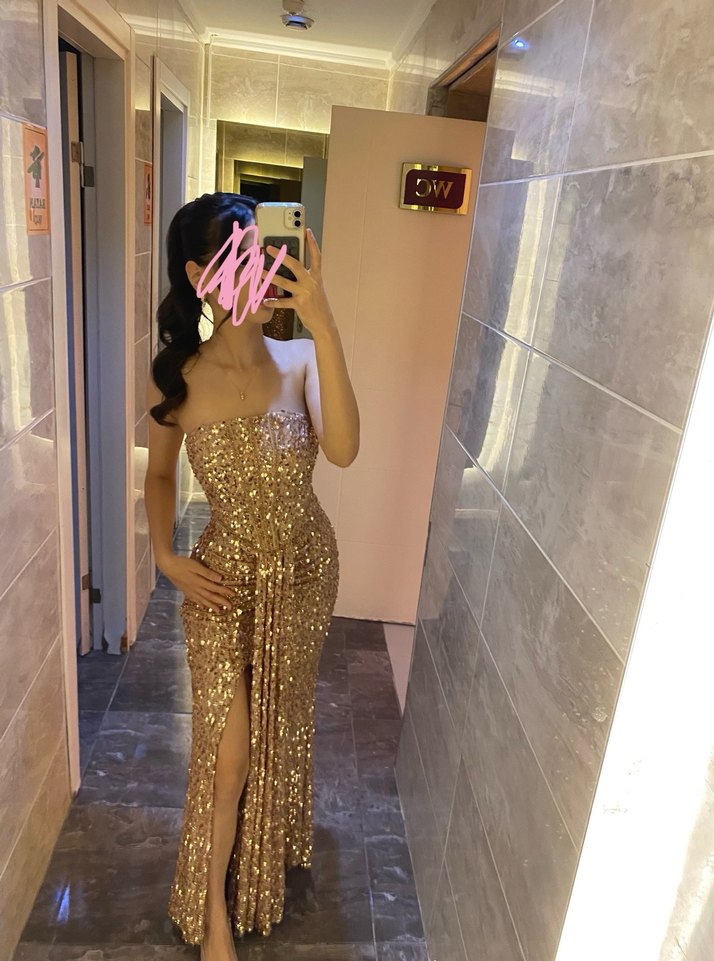 Parıltılı Altın Uzun Straplez Abiye Elbise - Görsel 2