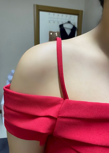 Kırmızı V Yakalı Midi Abiye Elbise - Görsel 5