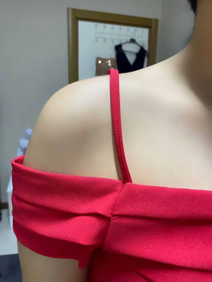 Kırmızı V Yakalı Midi Abiye Elbise - Görsel 5