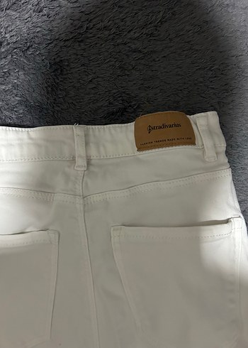 Beyaz Pamuklu Salaş Midi Kot Pantolon - Görsel 2