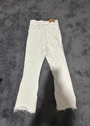 Beyaz Pamuklu Salaş Midi Kot Pantolon - Görsel 3