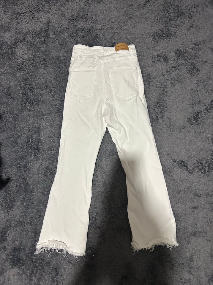 Beyaz Pamuklu Salaş Midi Kot Pantolon - Görsel 3