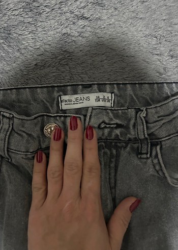 Gri bol paça Kadın Denim Pantolon - Görsel 2