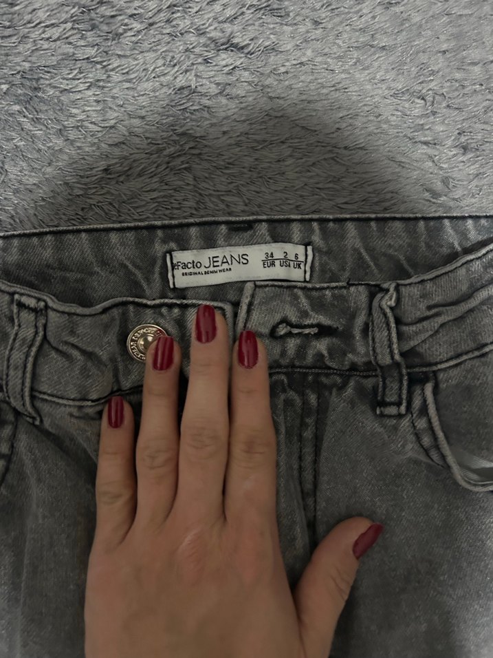 Gri bol paça Kadın Denim Pantolon - Görsel 2