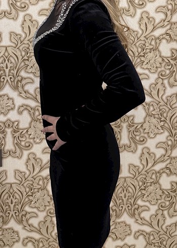 Siyah Payetli V Yakalı Elbise - Görsel 3