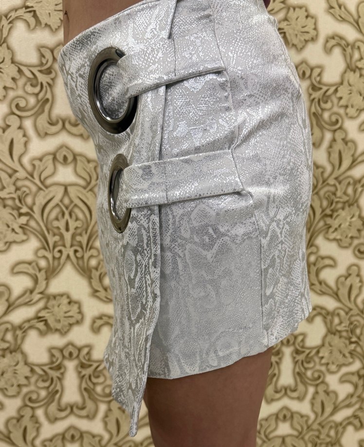 Tokalı Yılan Desenli Mini Etek - Görsel 2