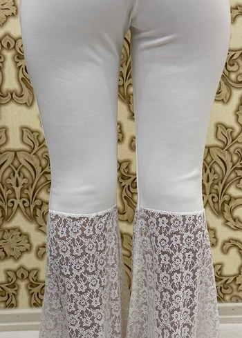 Dantel Detaylı Beyaz Bohem Kadın Kumaş Pantolon - Görsel 3