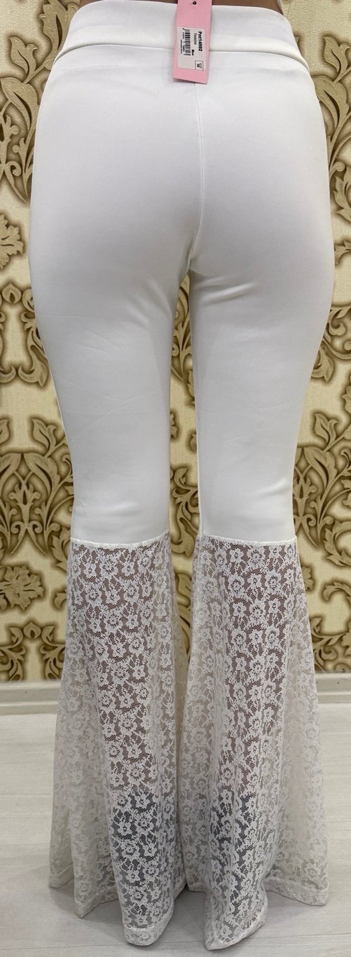 Dantel Detaylı Beyaz Kadın Kumaş Pantolon - Görsel 3