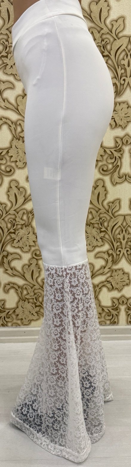 Dantel Detaylı Beyaz Kadın Kumaş Pantolon - Görsel 2