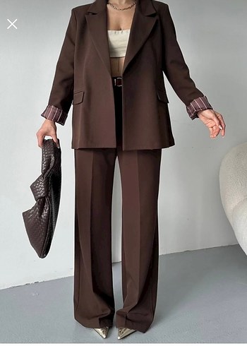 Kemerli Kahverengi Kadın Deri Takım - Görsel 2