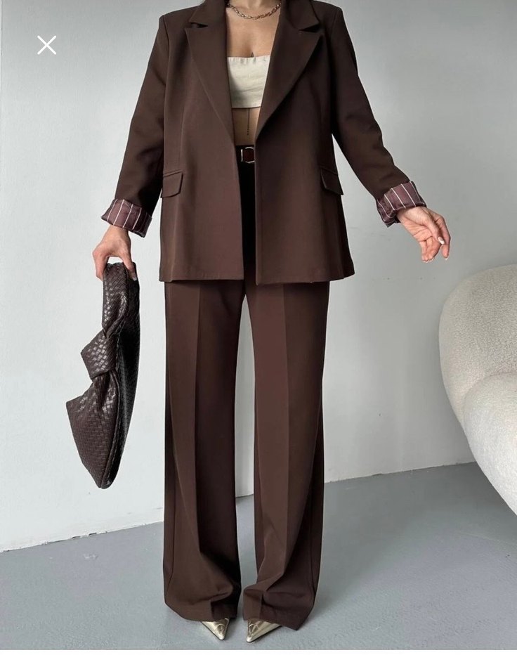 Kemerli Kahverengi Kadın Deri Takım - Görsel 2