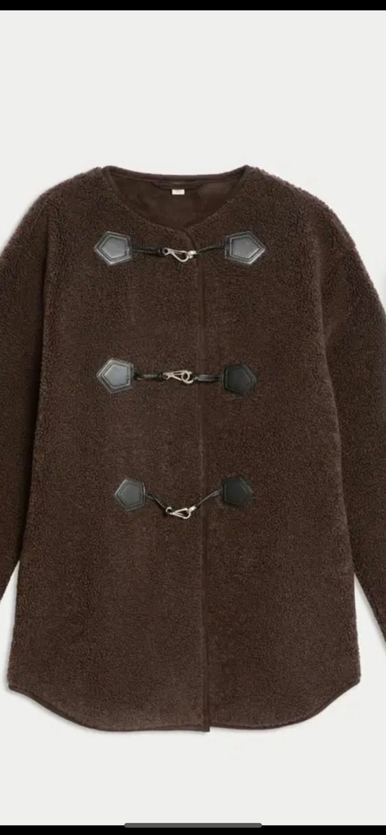 Düğmeli Kahverengi Midi Kadın Peluş Ceket - Görsel 2