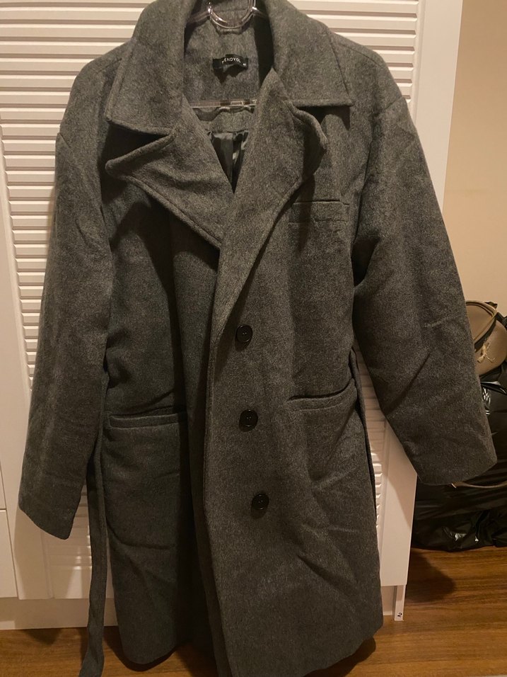 Gri Düğmeli Uzun Kaban - Görsel 2